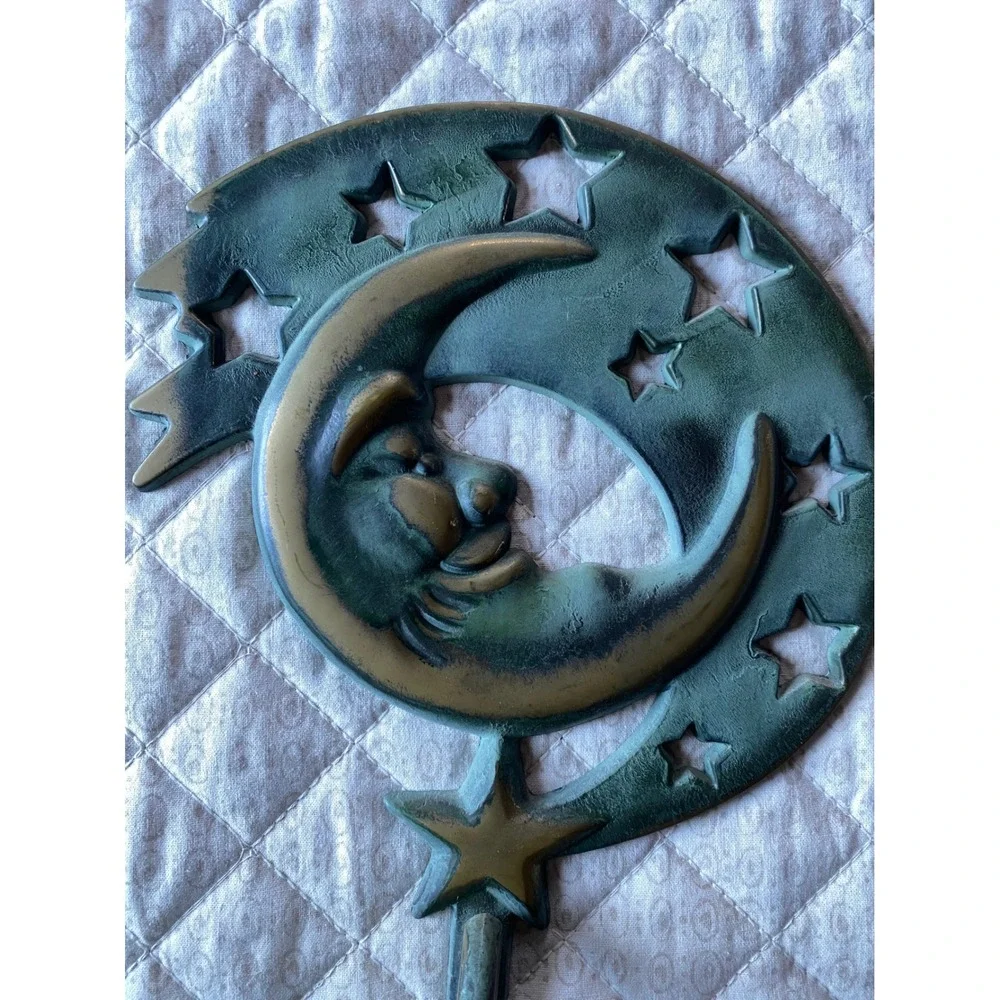 Vintage 1994 Partylite Sun and Moon Wall Sconce Pair Teal Verdigris Celestial - Picture 6 of 14